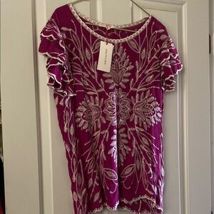 Solitaire Pink Ruffled floral Blouse